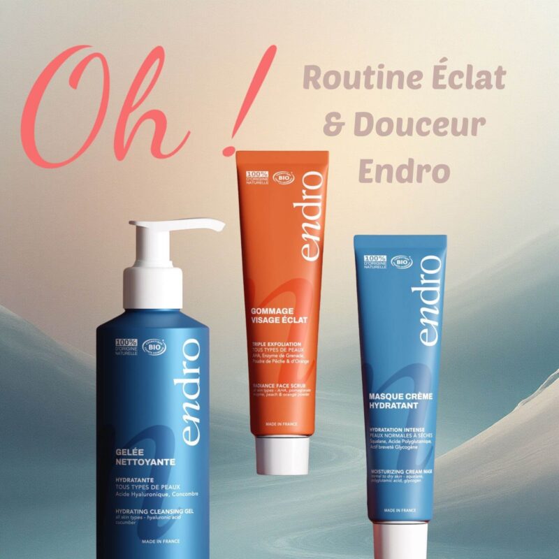 Routine visage Éclat & Douceur Endro – Gelée nettoyante, Gommage, Masque crème
