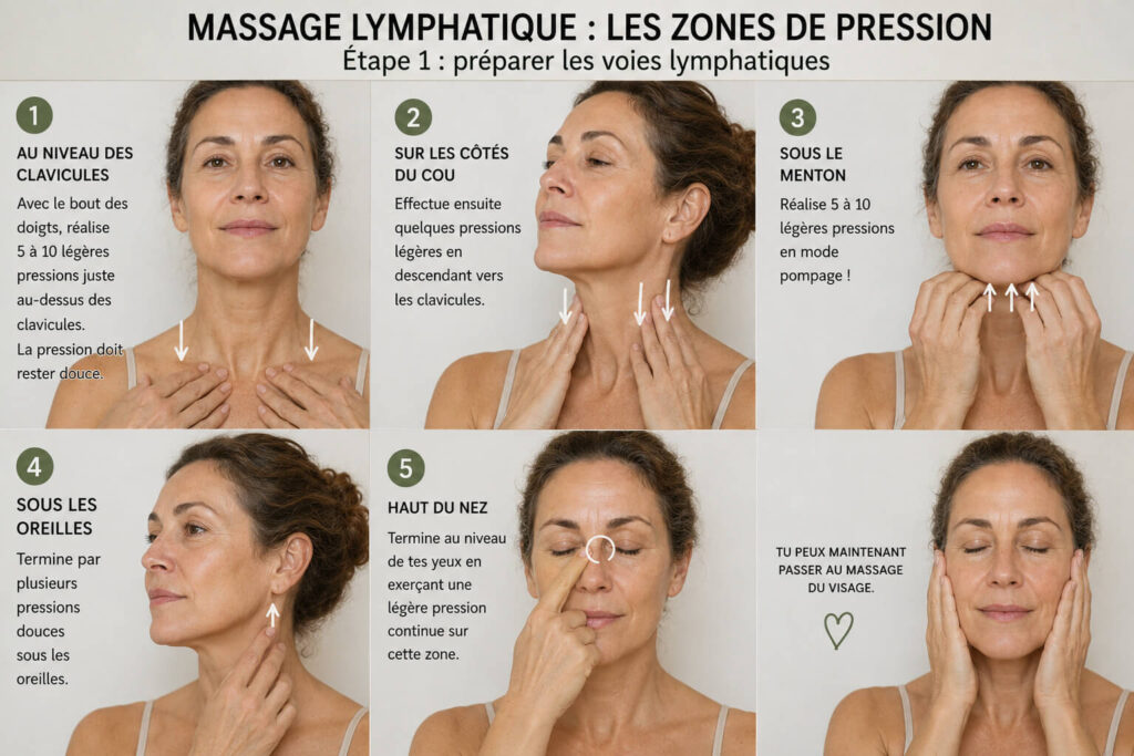 Massage lymphatique du visage - zone de pression du visage les zones de pression