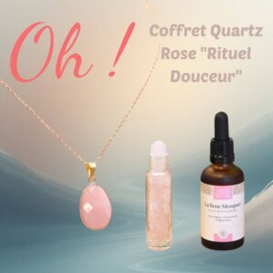 Coffret quartz rose avec huile de rose musquée bio
